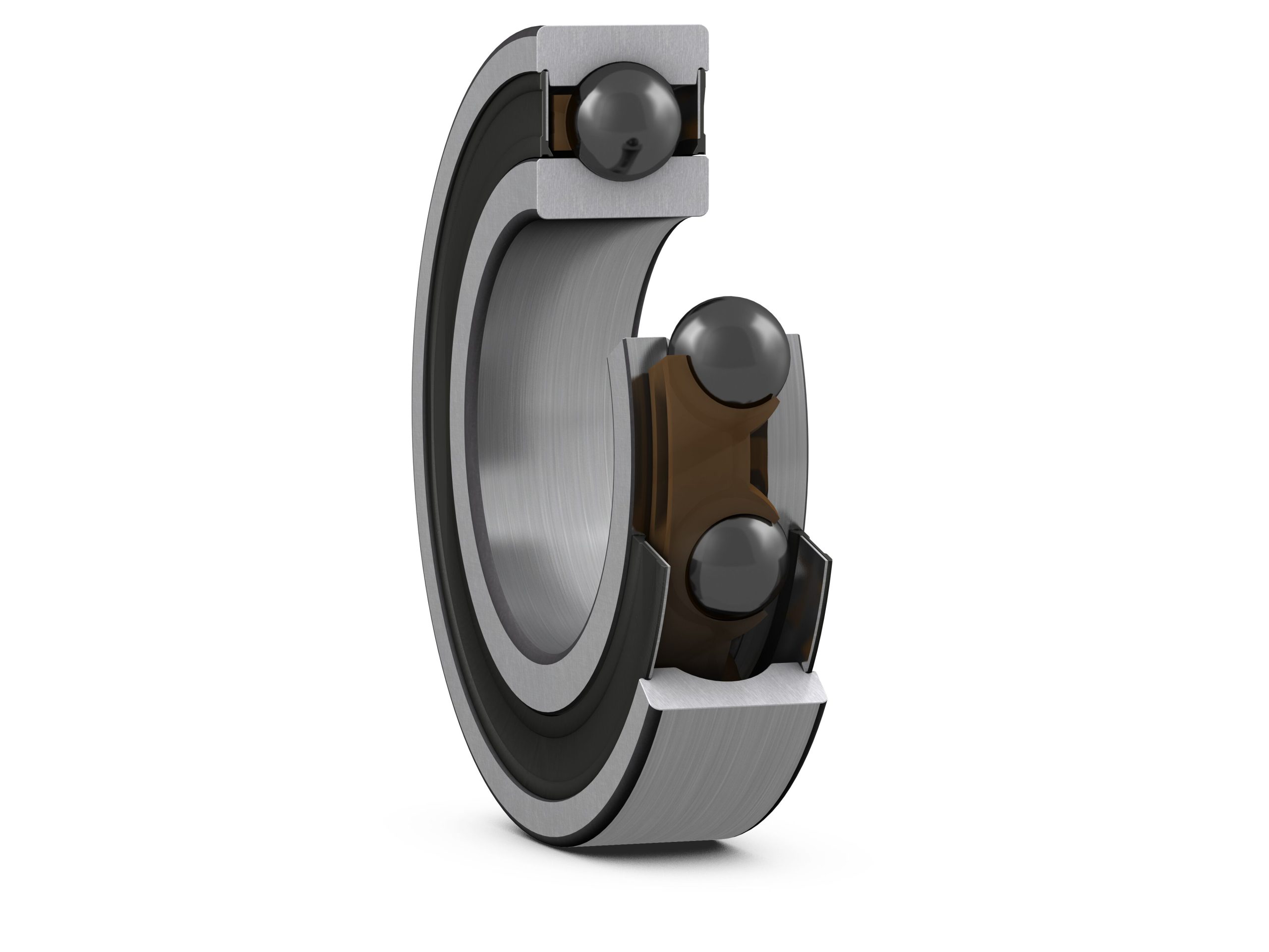 Cutaway of a hybrid ceramic bearing with steel rings and ceramic rolling elements